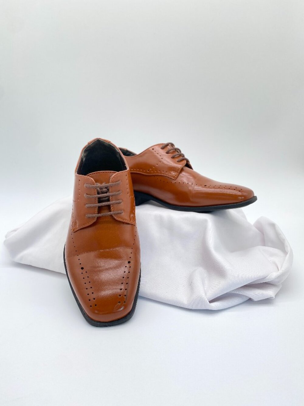Stacy Adams Boys Brown Cognac Dress Shoes Wingtip Oxford Size 1M
